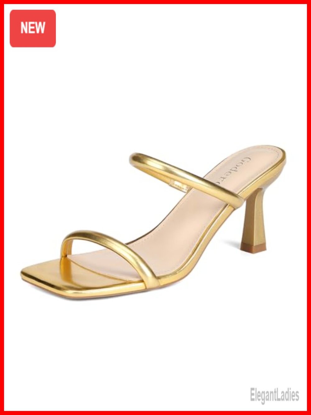Women's Kitten Heel Sandals Square Open Toe Two Strap Mule Slip On